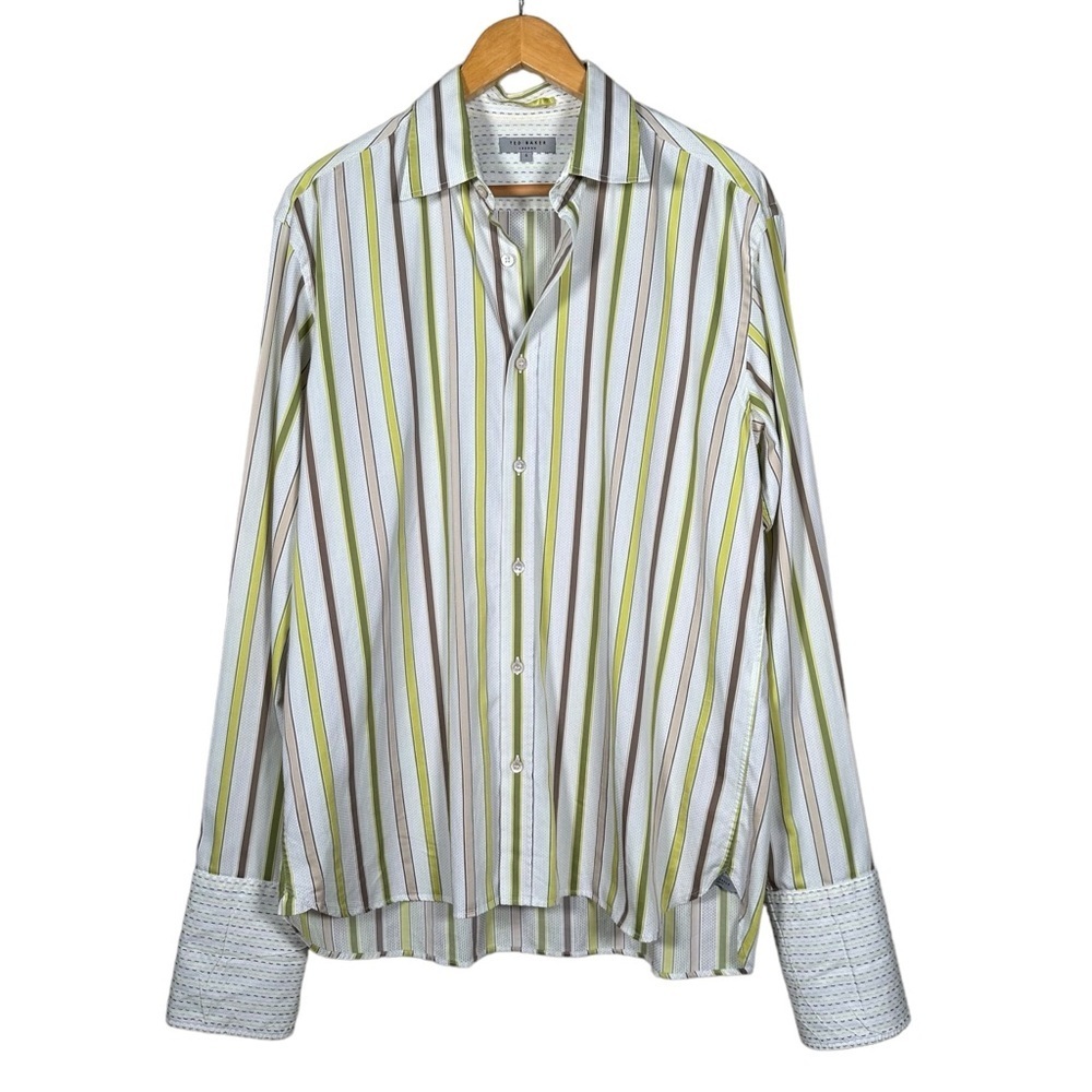 TED BAKER Textured Dobbie Stripe French Cuff Slim Fit Dress Shirt